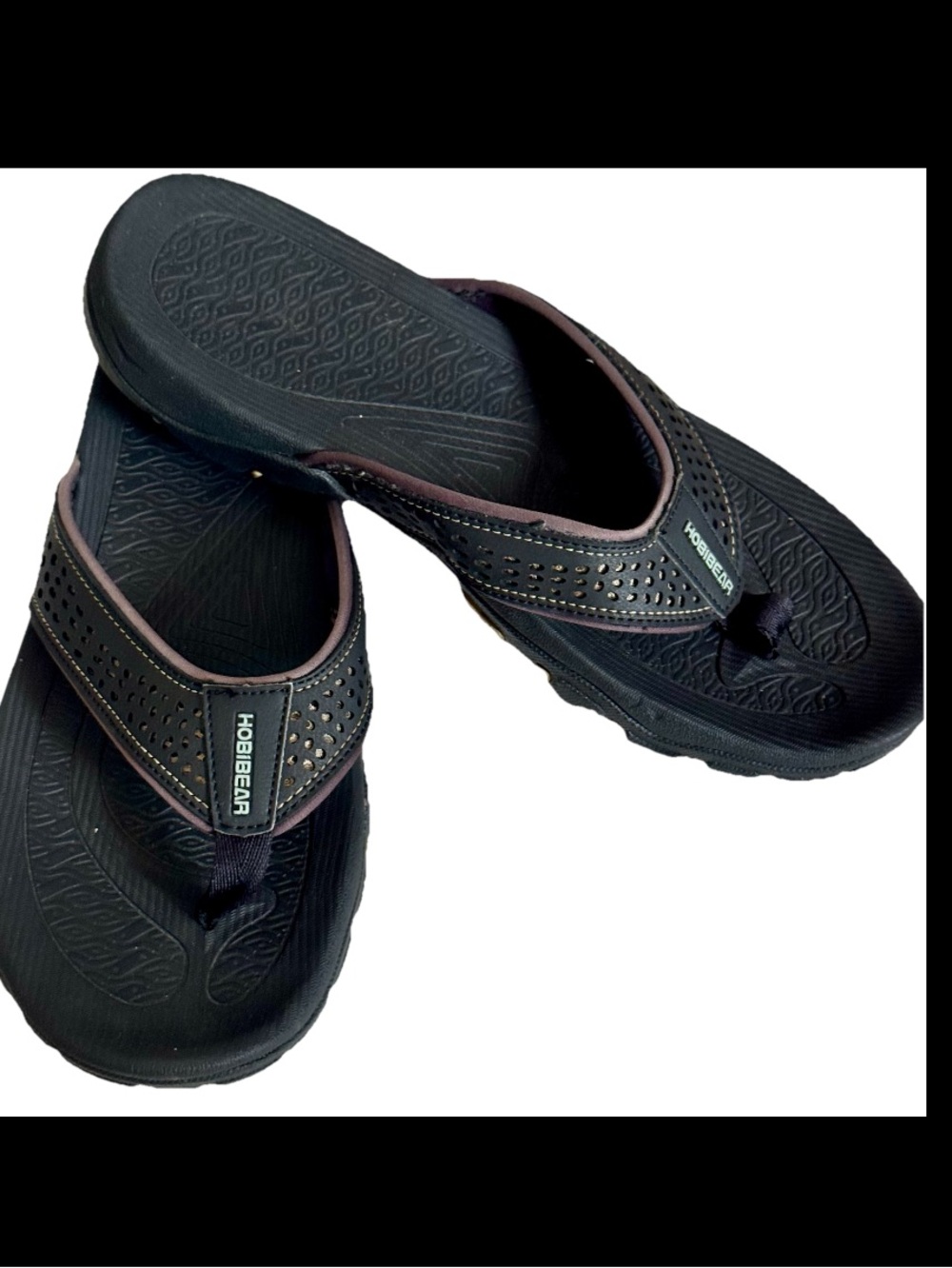 HOBIBEAR Mens 10 Thong Sandals Arch Support Indoor Outdoor Beach Flip Flop Brown